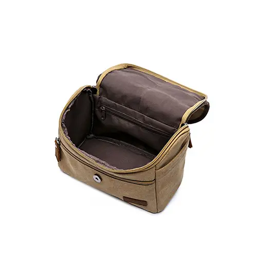 Khaki Canvas Wash Fashionable Wholesale Best Leather Make Up Pouches Bag 